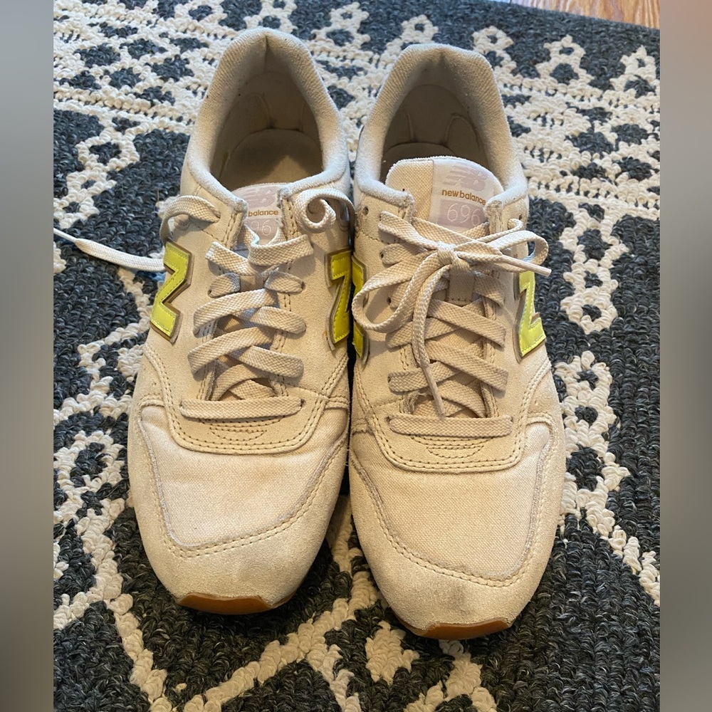 Cream and neon New Balances (696)